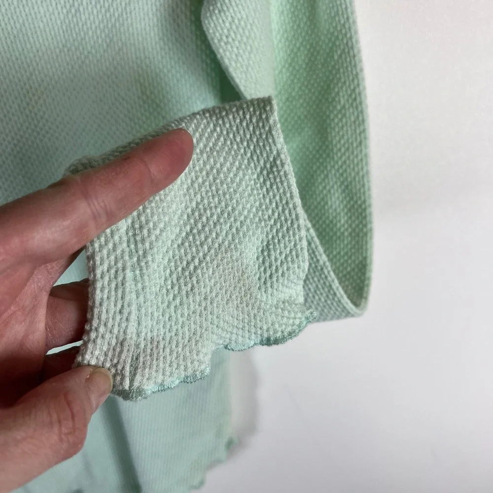 Free People Mint Green‎ Thermal Waffle Knit Soutache Applique Top Medium Boho